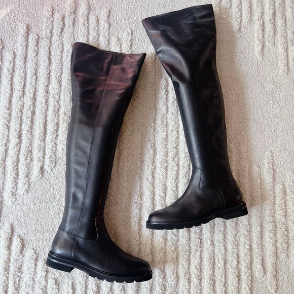 Stuart Weitzman Chicago Over-the-Knee Lug Boots Black Leather US 8.5 - Picture 2 of 10